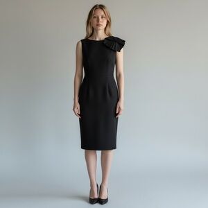 BCBGMaxAzria Black Sleeveless Midi Dress with Shoulder Detail Sz 10